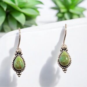 NEW Southwestern Navajo Style Sterling Silver Green Turquoise Hook Earrings
